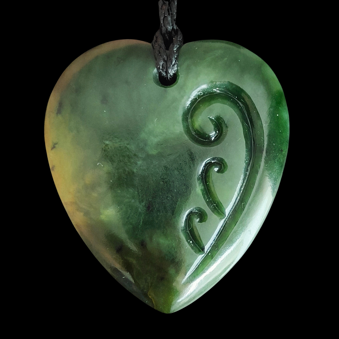 NZ Greenstone Medium Heart - 57mm - Ewan Parker - #107 Main image