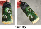 NZ Flower Jade Greenstone Toki With Double Koru #FJ