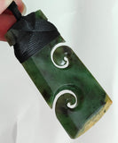 NZ Flower Jade Greenstone Toki With Double Koru #FJB