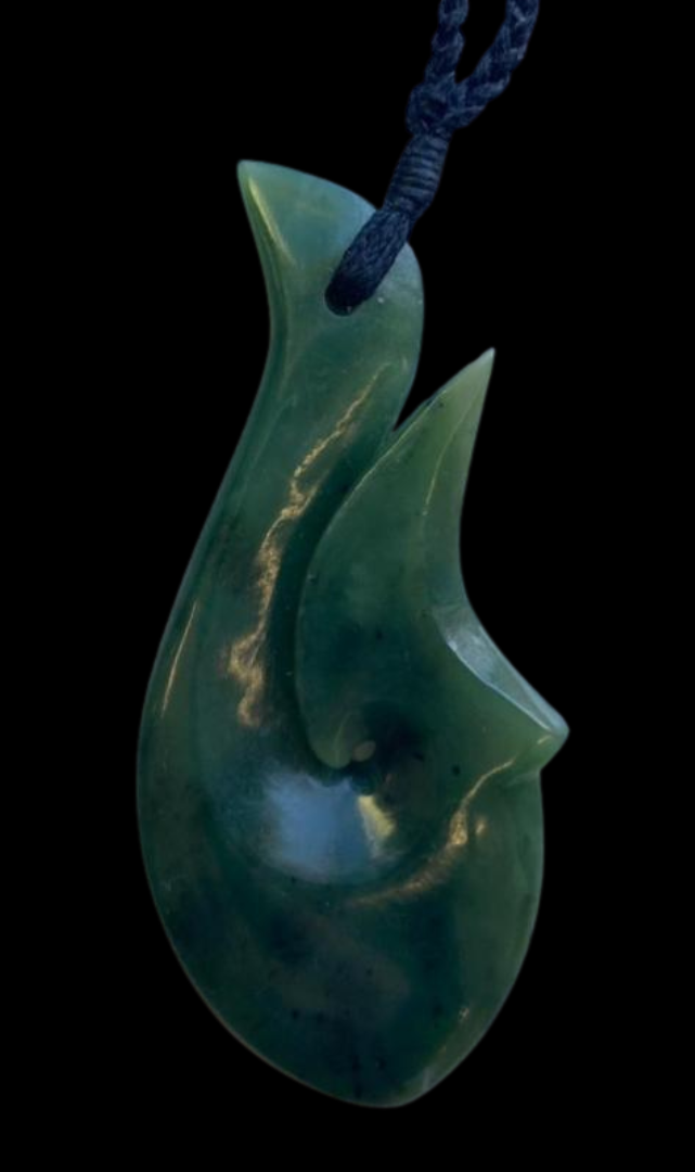 NZ Greenstone Matau Hook Carving 70mm #99-B Main image