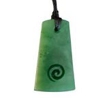 Green pendant with a spiral design on a white background