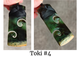 NZ Flower Jade Greenstone Toki With Double Koru #FJ