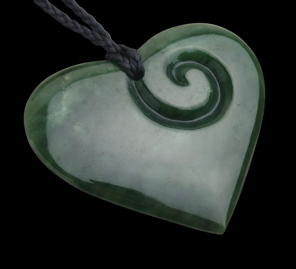 NZ Greenstone Large Heart Koru - 60mm - Ewan Parker - #127 Main image