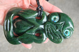 NZ Greenstone Extra Large Sideways Tiki Carving - 123mm #39L-S6