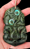 NZ Greenstone Large Tiki Carving - Carved By Kish