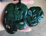 NZ Greenstone Extra Large Sideways Tiki Carving - 125mm #39LS-2