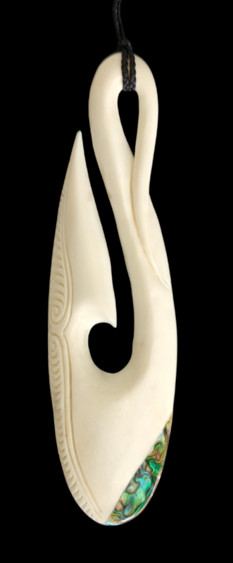 Large Matau (Hook) Bone Carving Necklace - 140mm #49 Main image