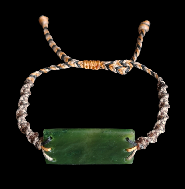 NZ Pounamu Greenstone Cord Bracelet #07F