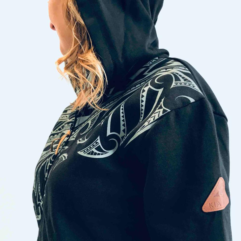 Women's Maori Hoodie - Kia Kaha - Black Secondary image