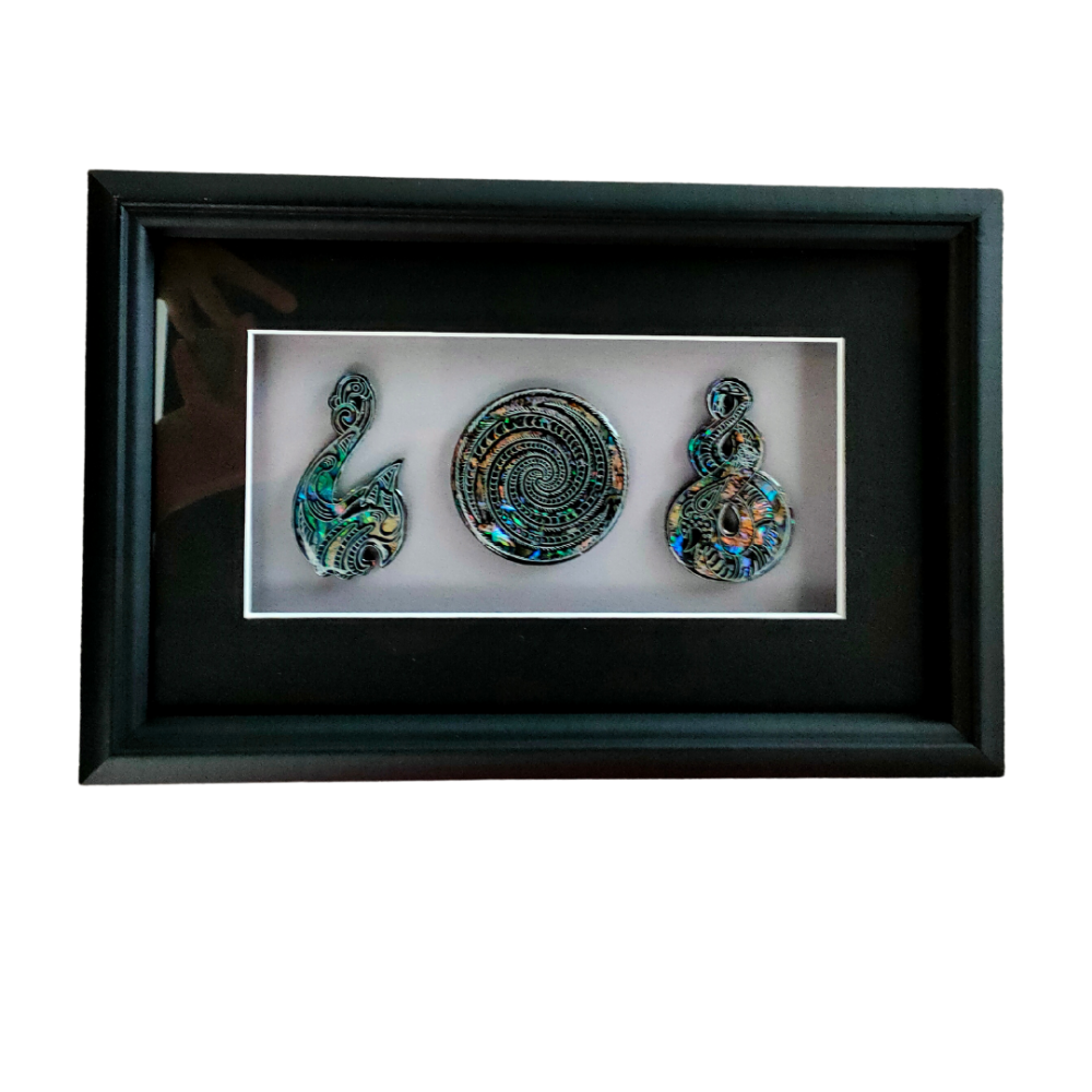 Hook, Koru and Twist Paua Framed Artwork Main image