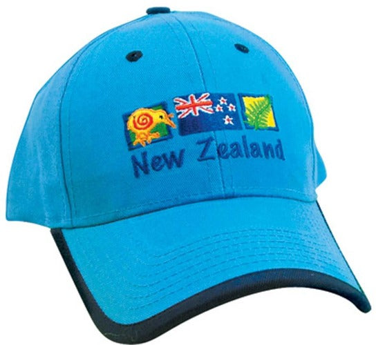 NZ Kiwi, Flag and Fern Blue Adult Cap
