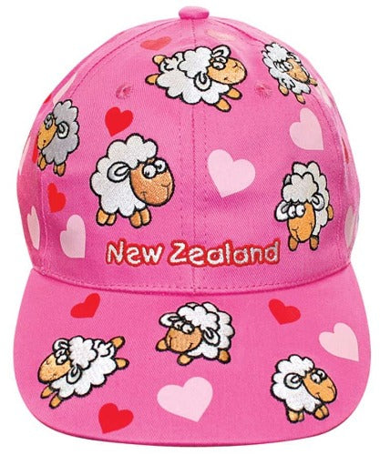 Kids Sheep and Hearts Pink Cap