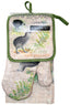 Hand Towel, Pot Holder and Oven Glove Set - Kiwi & Fern Green Border