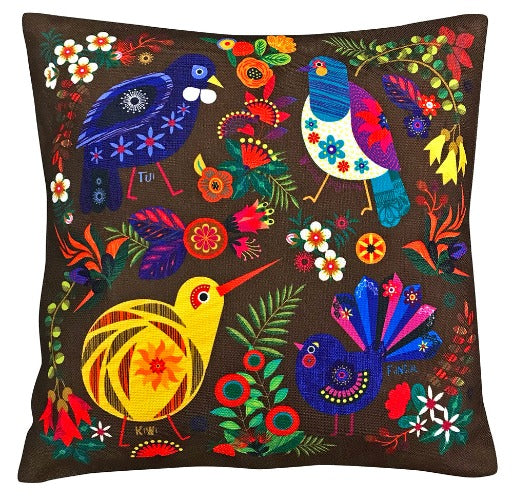 Cushion Cover - Retro Birds, Dark Brown Main image