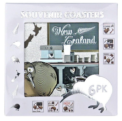 6 Pack Coffee Kiwis Foil Coaster Set Main image