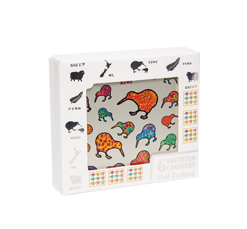 6 Pack Colourful Kiwis Foil Coaster Set