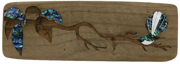 NZ Made Wood & Paua Wall Hanging - Fantail Main image