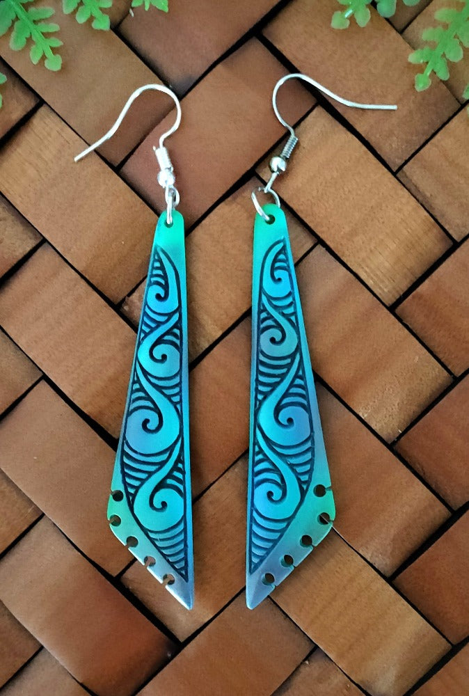 Coloured Bone Carving Long Earrings #1 Main image