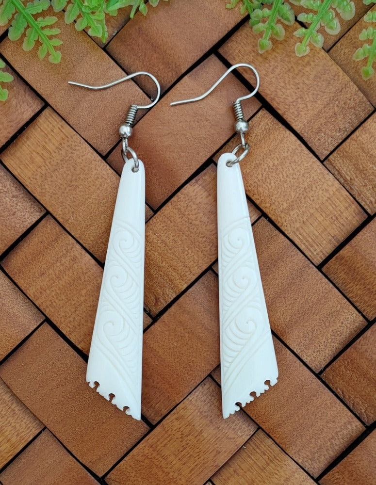 Bone Carving with Koru Pattern Earrings #23