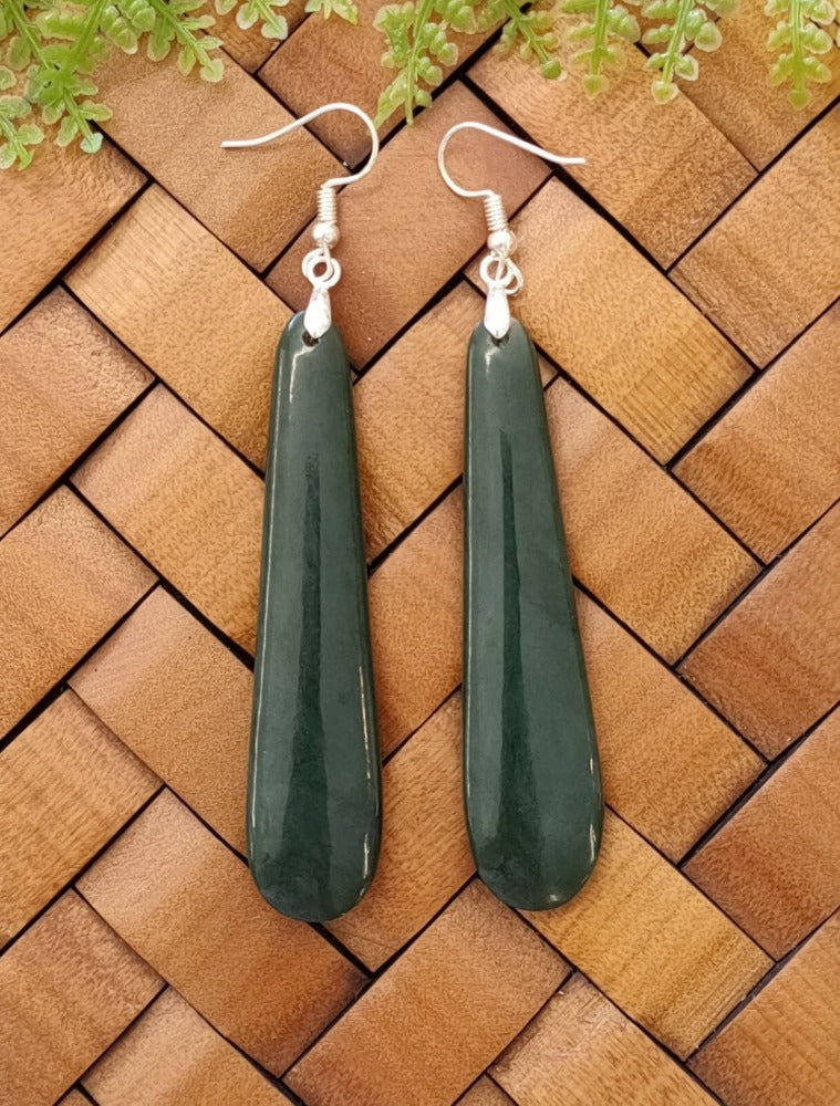 NZ Greenstone Earrings Long 70mm -ED4