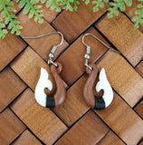 Small Hook Bone & Wood Carving Earrings #01