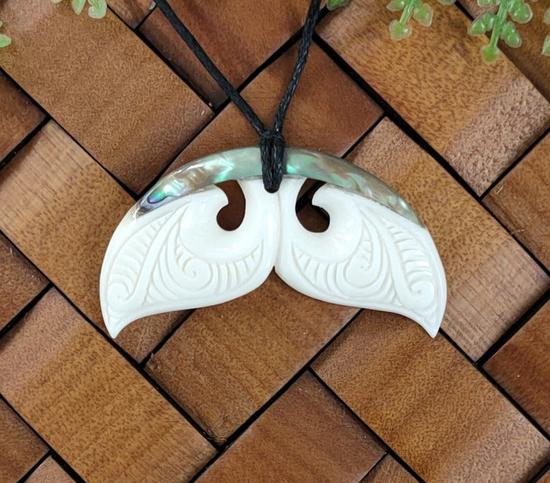 Bone Carving - Whale Tail with Paua Necklace #93 Main image