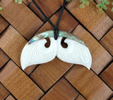 Bone Carving - Whale Tail with Paua Necklace #93
