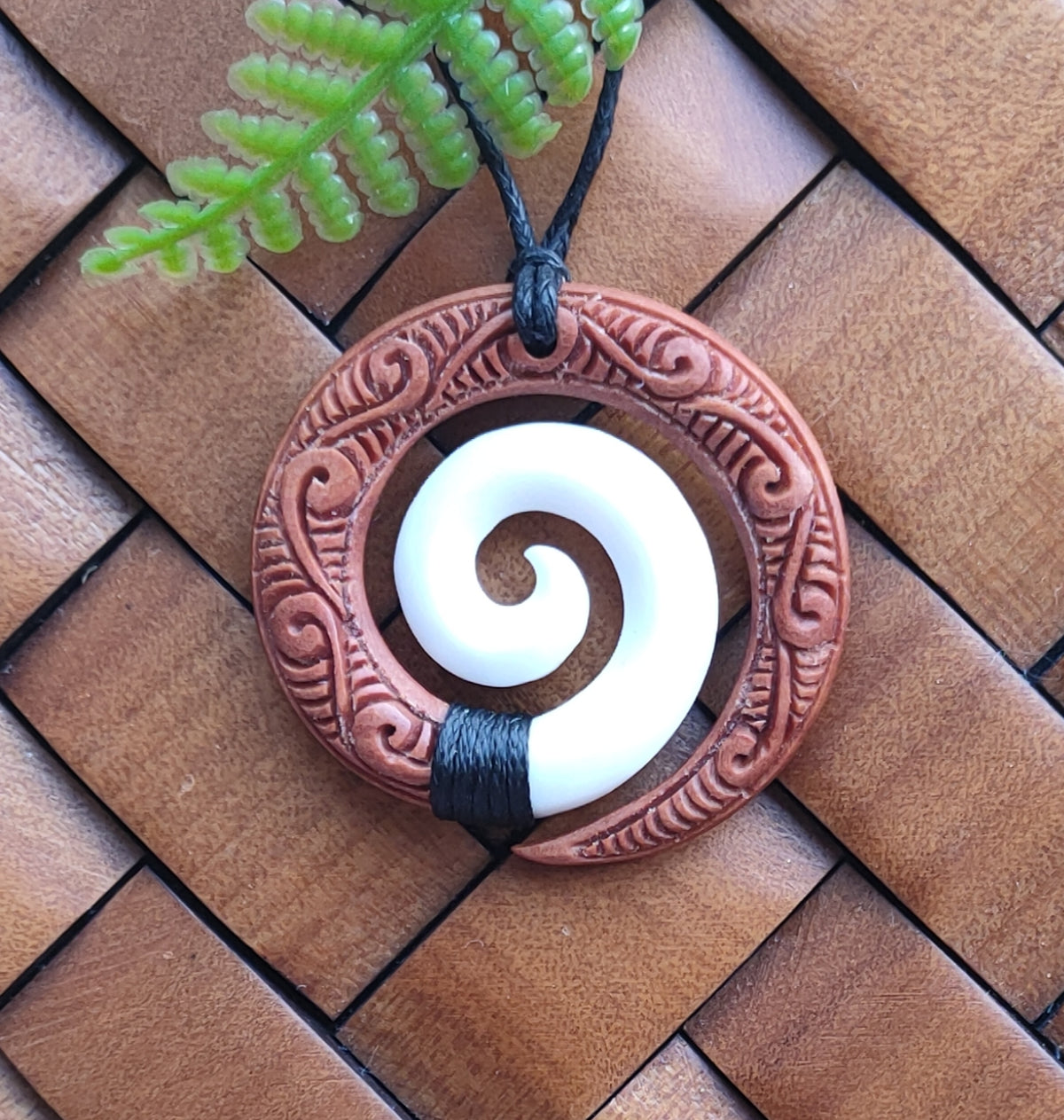 Koru Bone And Wood Carving Pendant Main image