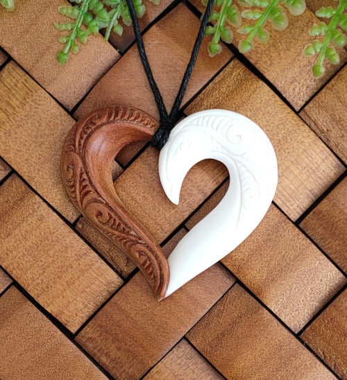 Heart Bone And Wood Carving Pendant #99 Main image
