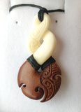 Double Twist Bone And Wood Carving Pendant #87