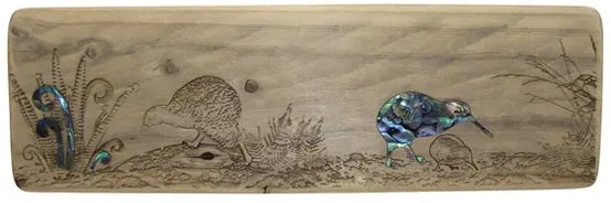 NZ Made Wood & Paua Wall Hanging - Kiwi & Fern Main image