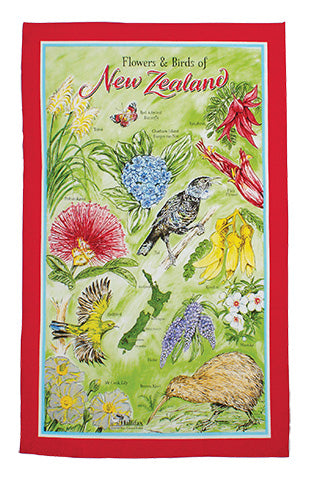 NZ Flowers and Birds Tea Towel Main image