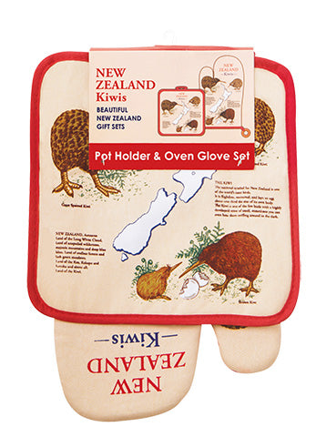 Pot Holder and Oven Glove Set - Kiwis And NZ Map