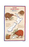NZ Kiwi, Eggs and Map Tea Towel