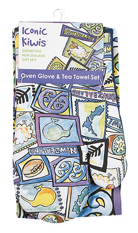 Oven Glove and Tea Towel Set. - NZ Icons Main image
