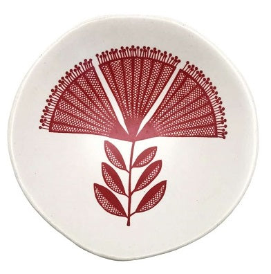 Red Pohutukawa Lace On White - Little Porcelain Dish