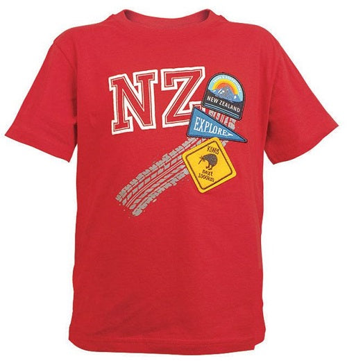 NZ Patches Red Kids T-Shirt - Sizes 2-14yr