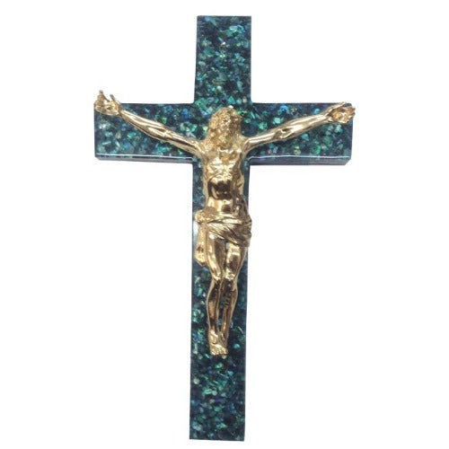 Paua Gold Plated Crucifix - NZ Made Main image