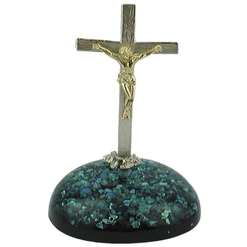 Paua Ornamental Gold Plated Crucifix - NZ Made Main image