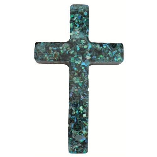 Small Paua Ornamental Resin Cross - 90mm - NZ Made Main image