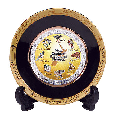 Large NZ Map With Birds and Flowers Plate with Stand Main image