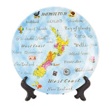 NZ Map Ceramic Blue Plate with Stand - 17.5cm