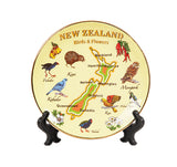 NZ Map With Birds and Flowers on Yellow Plate with Stand