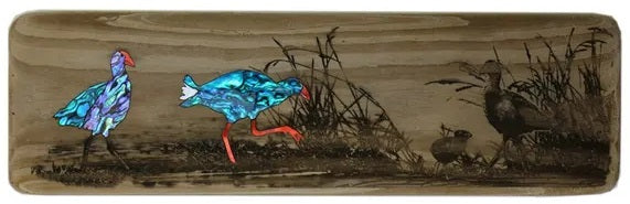 NZ Made Wood & Paua Wall Hanging - Pukeko Main image
