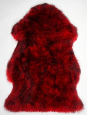 Single Large Sheepskin Rug - Red With Black Tip