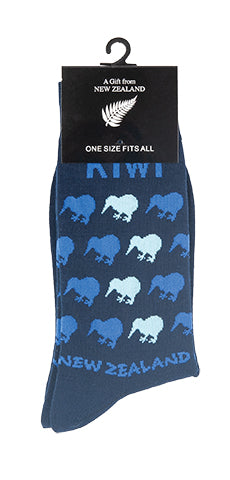 Mens Long Sock - Blue Kiwis on Blue Main image
