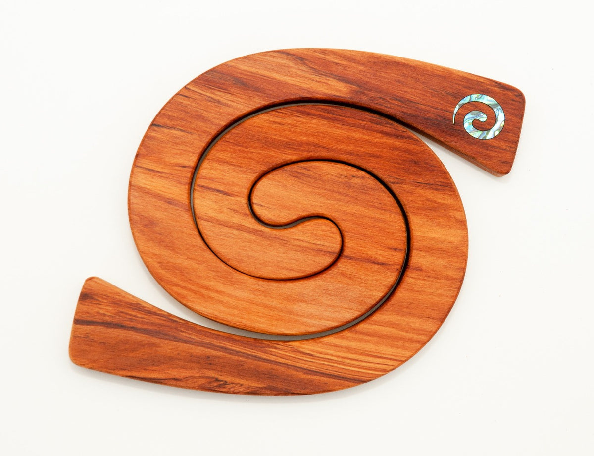 Rimu Wood 2 in 1 Tablemats with Paua Inlay - Koru Main image