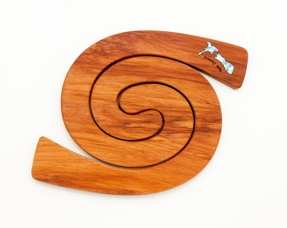 Rimu Wood 2 in 1 Tablemats with Paua Inlay - NZ Map