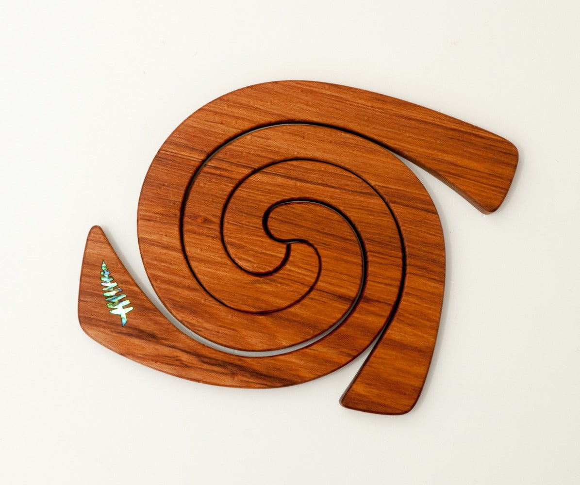 Rimu Wood 3 in 1 Tablemats with Paua Inlay - Fern Main image