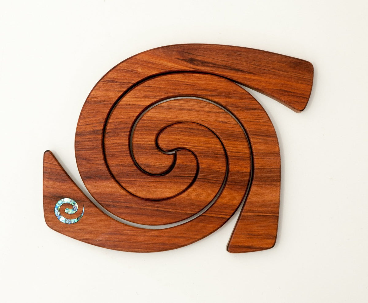 Rimu Wood 3 in 1 Tablemats with Paua Inlay - Koru Main image